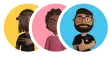 3 user avatars in circles of colors